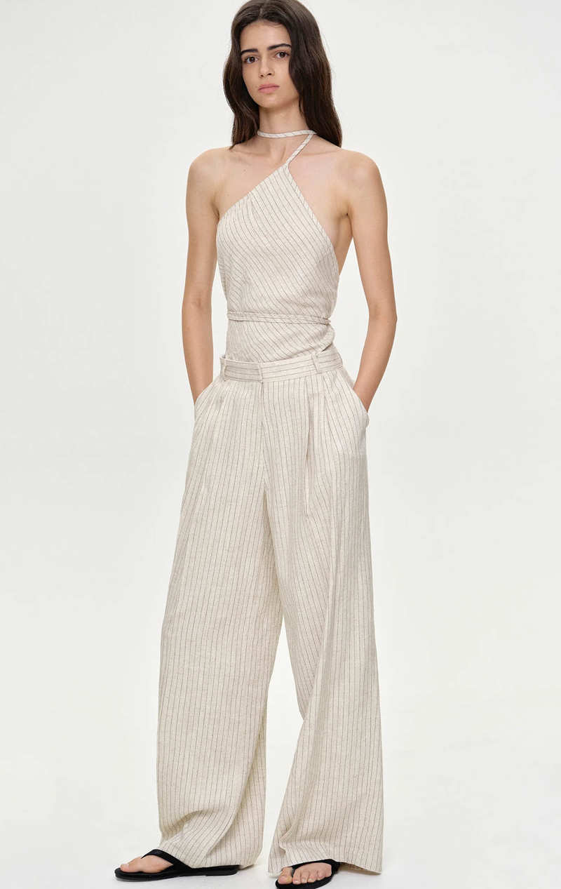 Paolore Linen Trousers, Beige Stripe de Source Unknown 