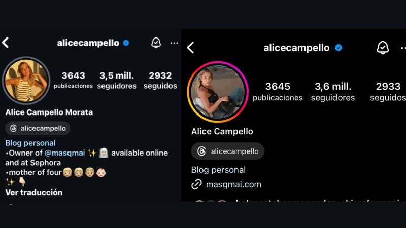 Los movimientos de Alice Campello en sus redes sociales