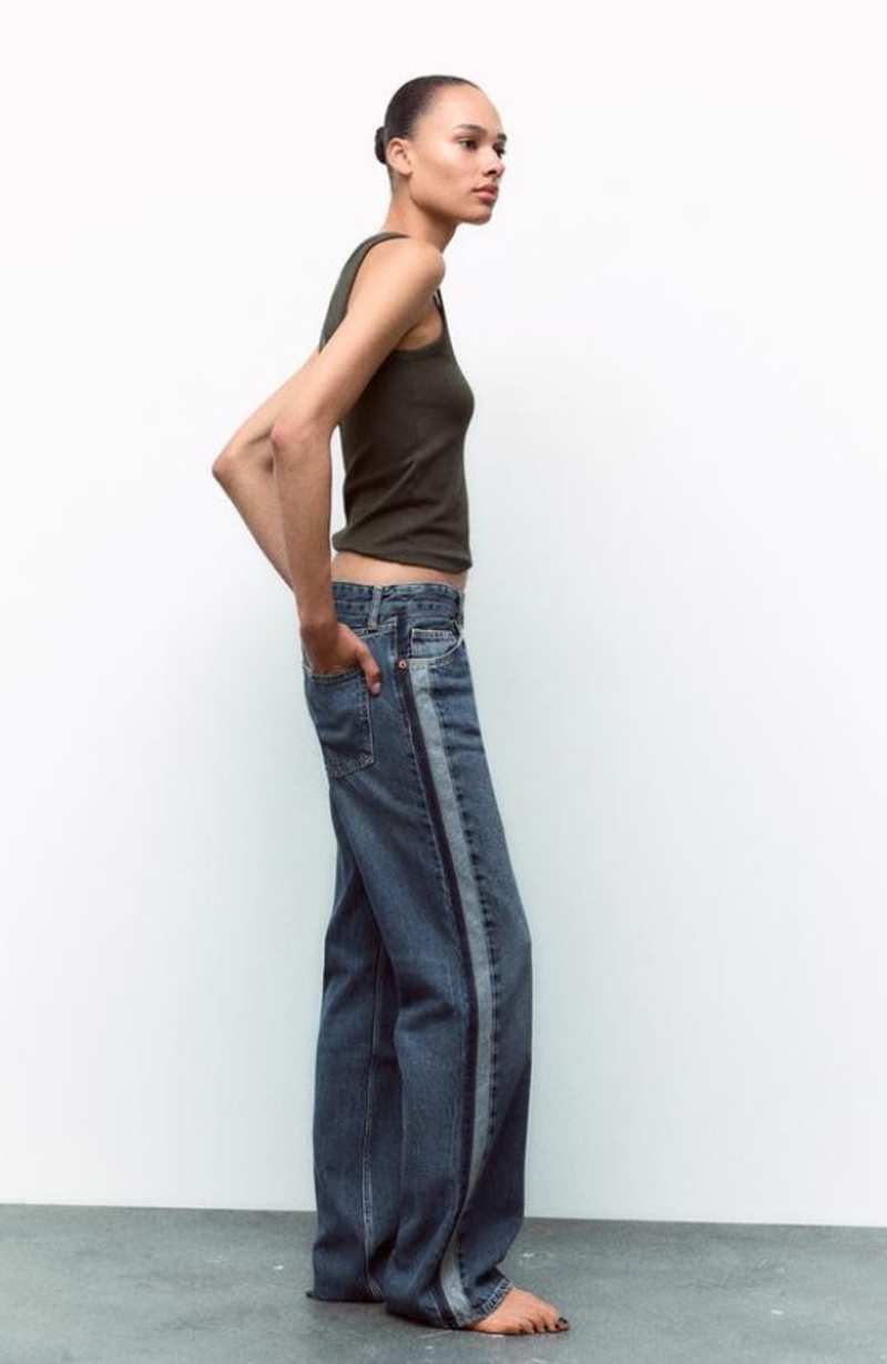 JEANS TRF WIDE LEG BANDA LATERAL TIRO MEDIO