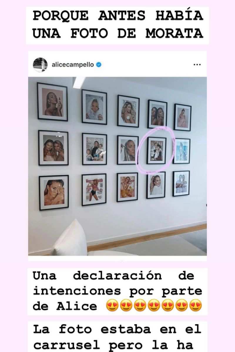 La pared de la oficina de Alice Campello antes de quitar su foto con Álvaro Morata.