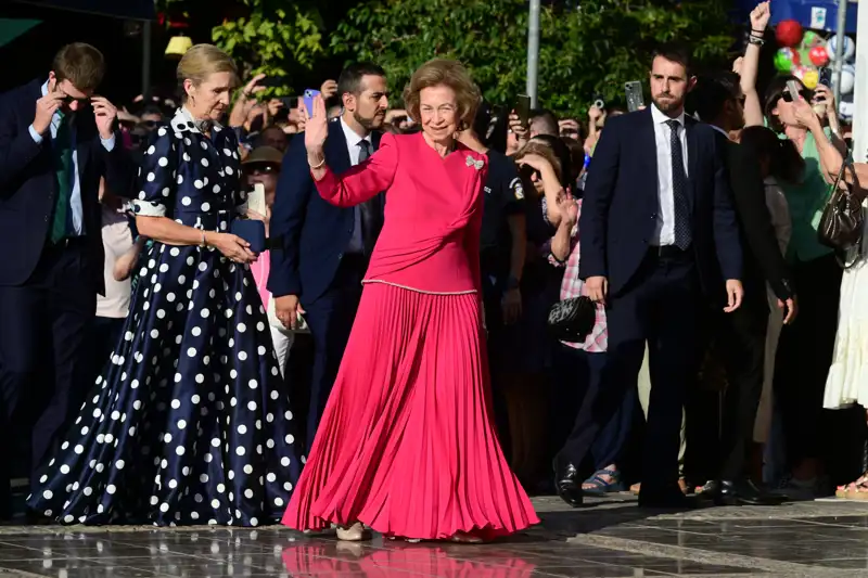 Doña Sofía en la boda de Teodora de Grecia.