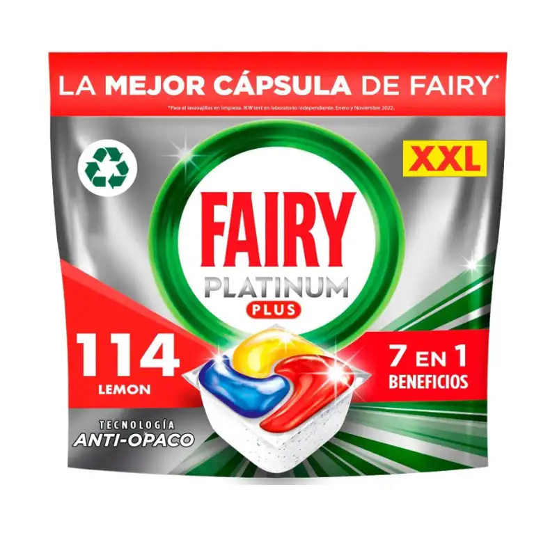 Fairy Platinum Plus Todo en 1 (114 pastillas para el lavavajillas)