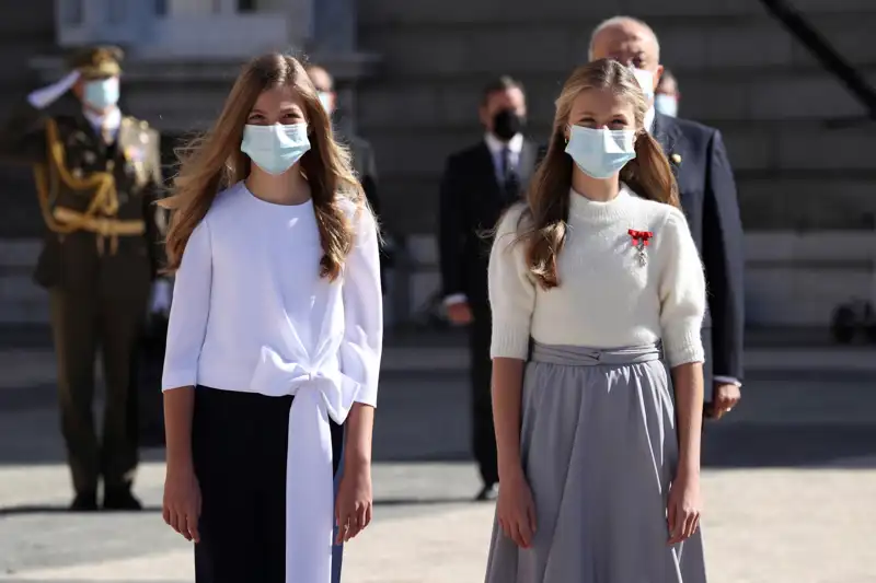 Leonor y Sofía durante un atípico Día de la Hispanidad en 2020