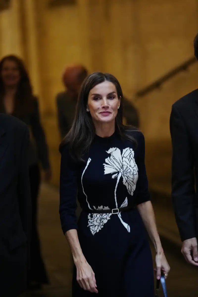 La Reina Letizia desempolva su vestido de punto 'arty' para inaugurar una exposición 