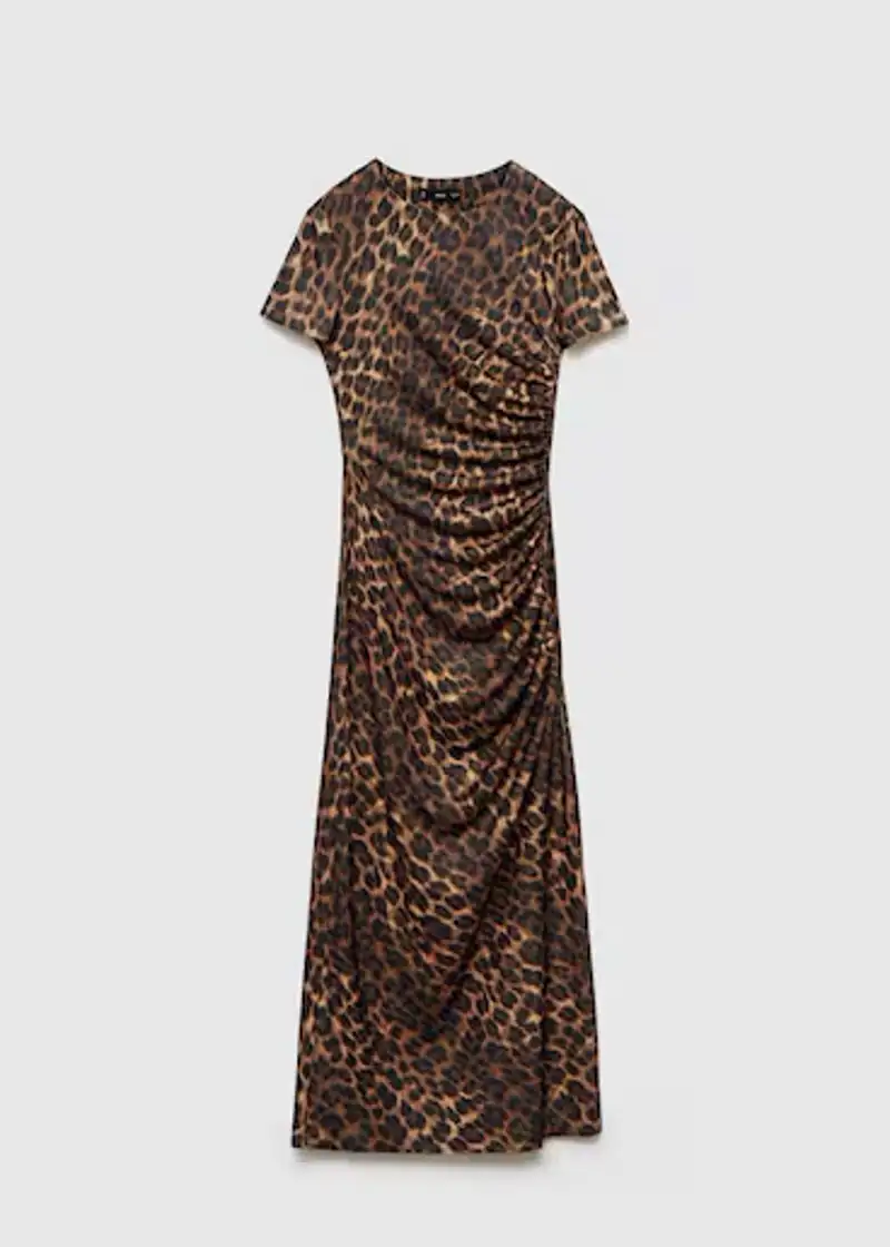 Vestido leopardo detalles fruncidos de Mango 29,99 euros copia