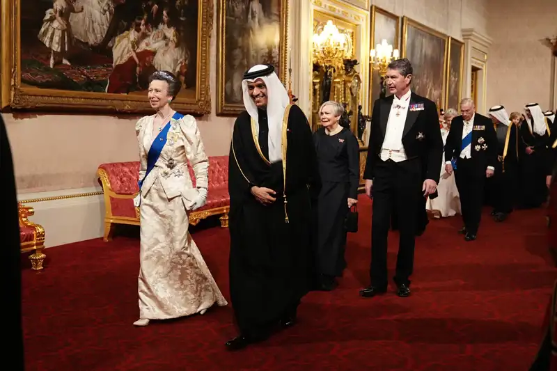 La Princesa Ana durante el banquete en honor al emir de Catar