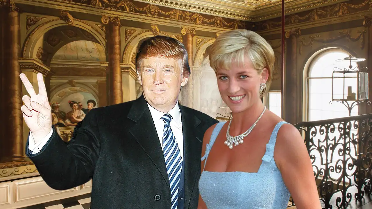 Donald Trump y la Princesa Diana en el Palacio de Kensington en un fotomontaje de Semana