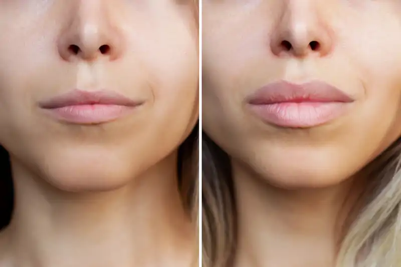 Antes y después de labios con volumen