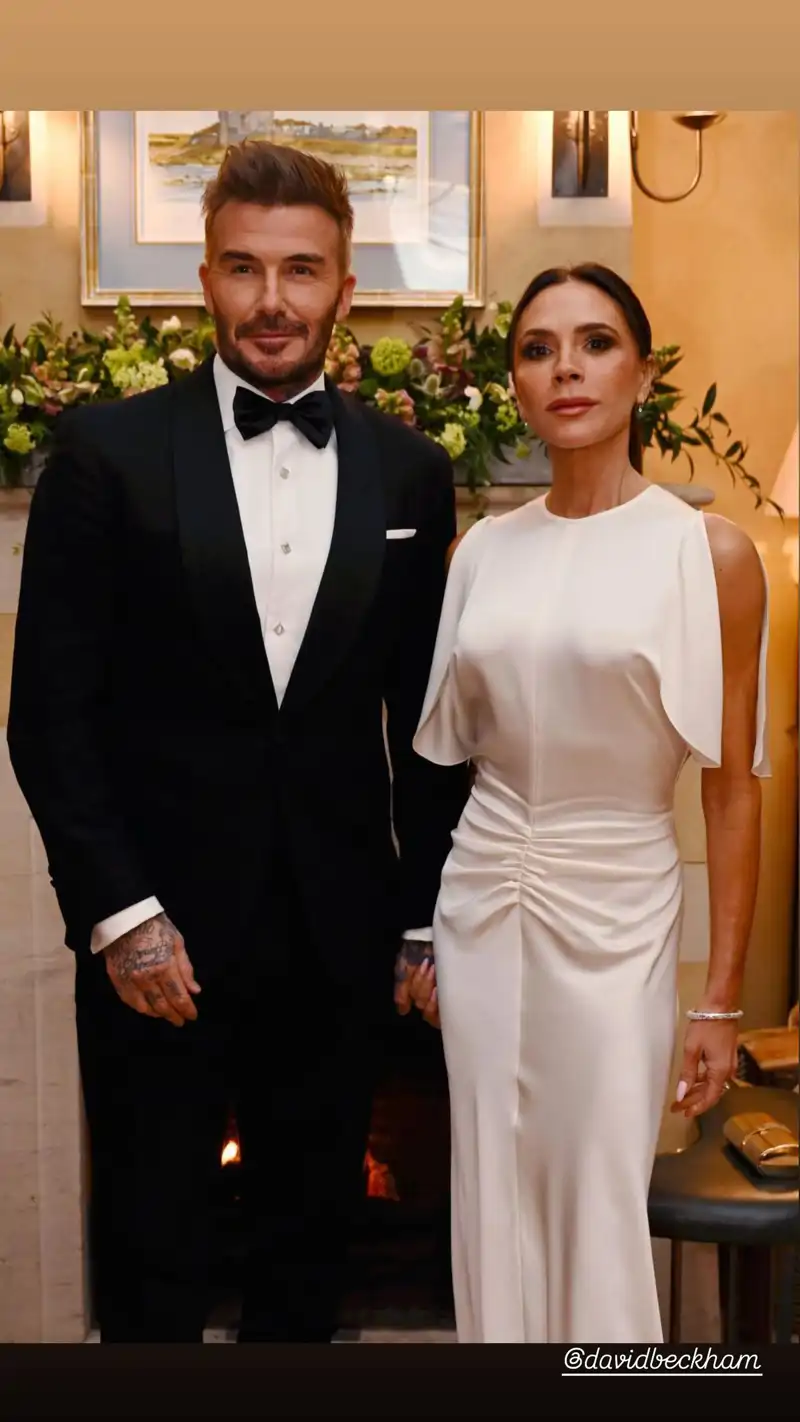 David y Victoria Beckham, en una cela de gala ofrecida por Carlos III y Camilla.