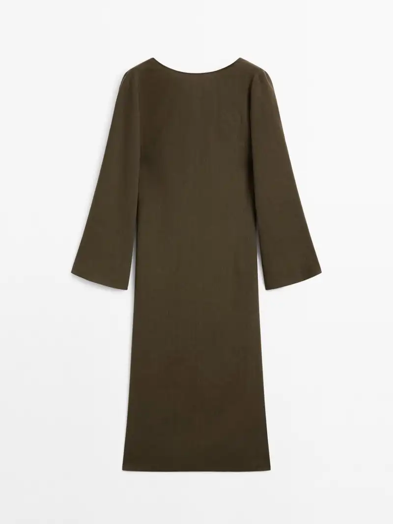 Vestido midi mezcla lino detalle espalda de Massimo Dutti 89,95 euros