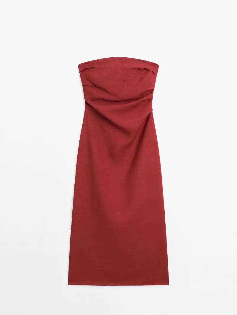 Vestido midi palabra de honor lino de Massimo Dutti 89,95 euros