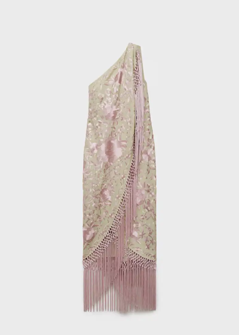 Vestido asimétrico bordados flecos de Mango 400 euros