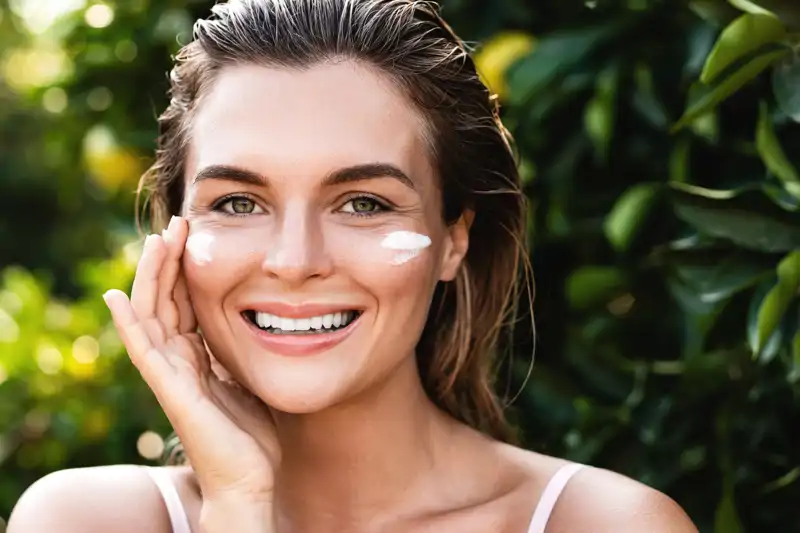 Mujer con protector solar rostro 
