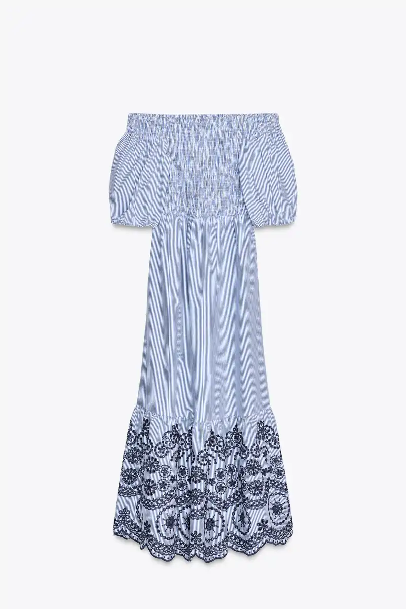 Vestido midi rayas bordados de Zara 79,95 euros 