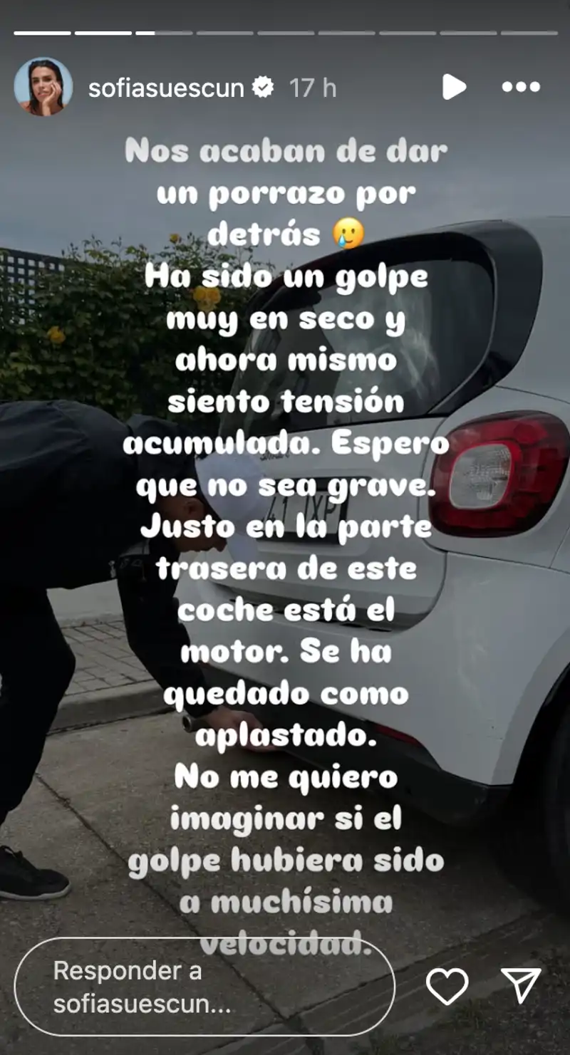 Sofía Suescun comunica que ha sufrido un accidente de coche