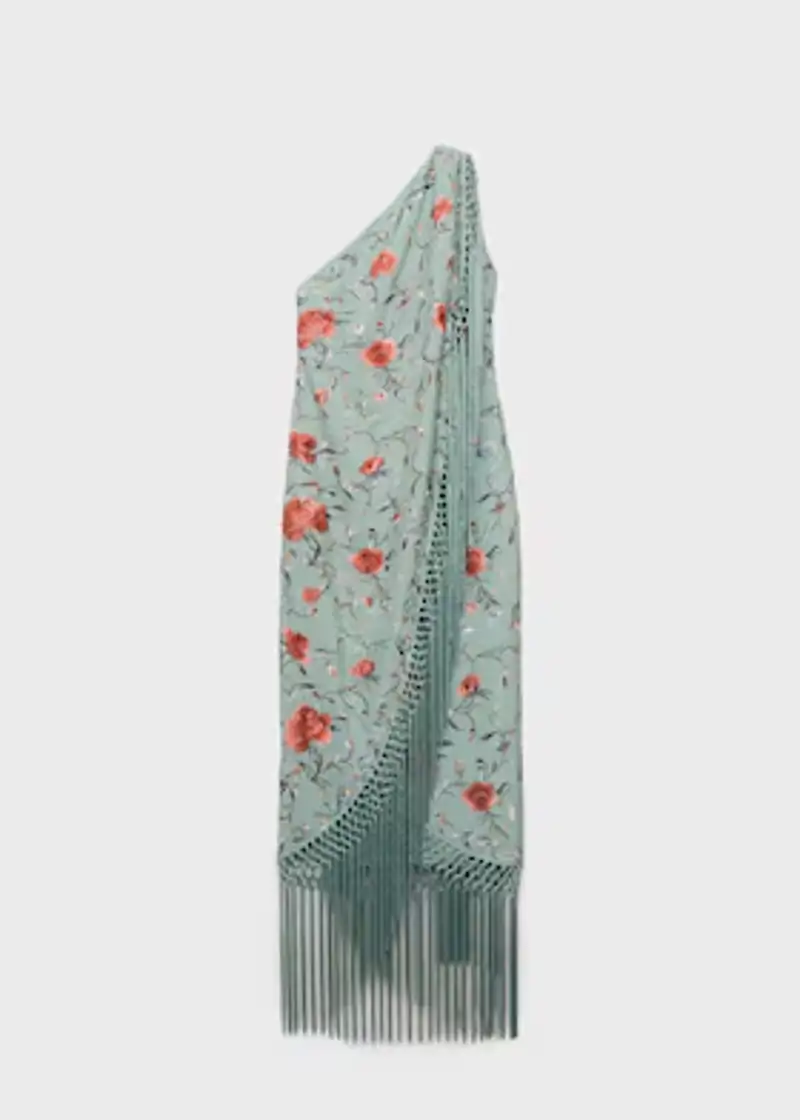 Vestido asimétrico bordados flecos de Mango 400 euros