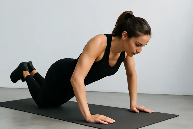 Flexiones de brazos (con rodillas apoyadas si lo necesitas)