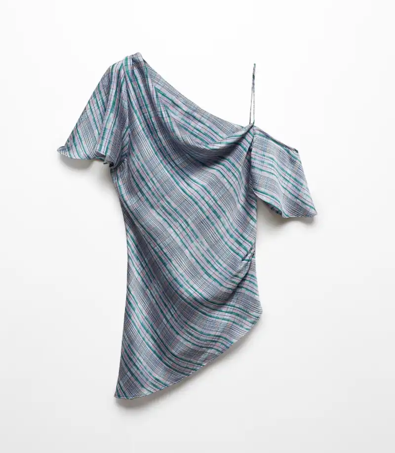 Blusa asimétrica satinada cuadros