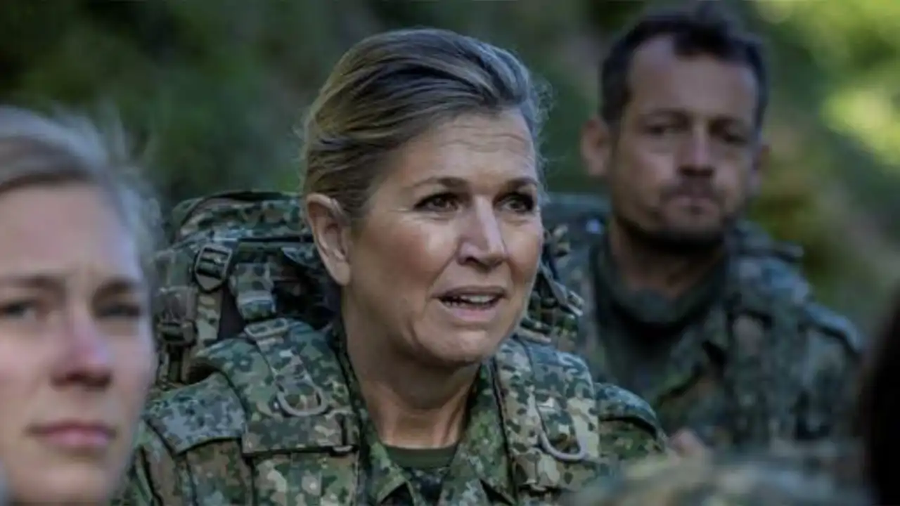 Máxima de Holanda vestida de camuflaje