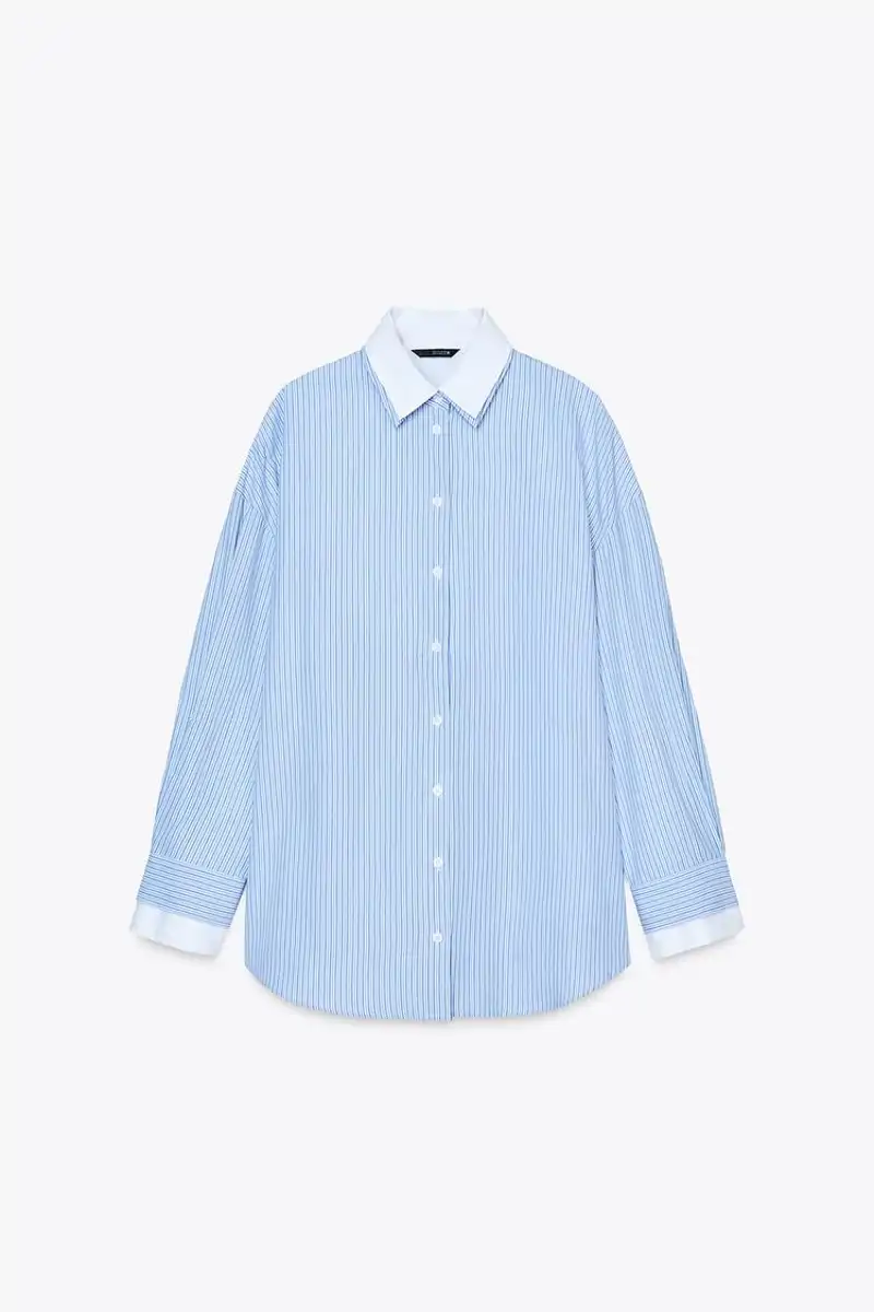 Camisa rayas combinada popelín de Zara 29,95 euros