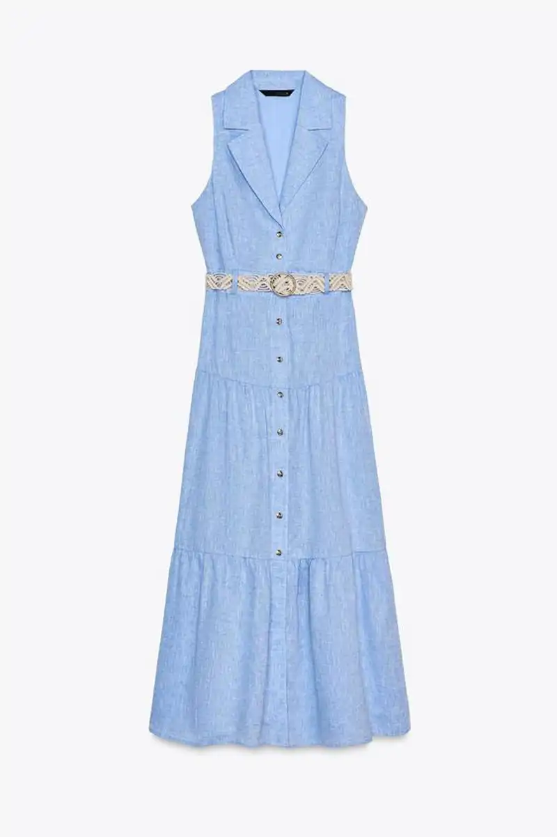 Vestido midi cinturón con lino de Zaraa 39,95 euros
