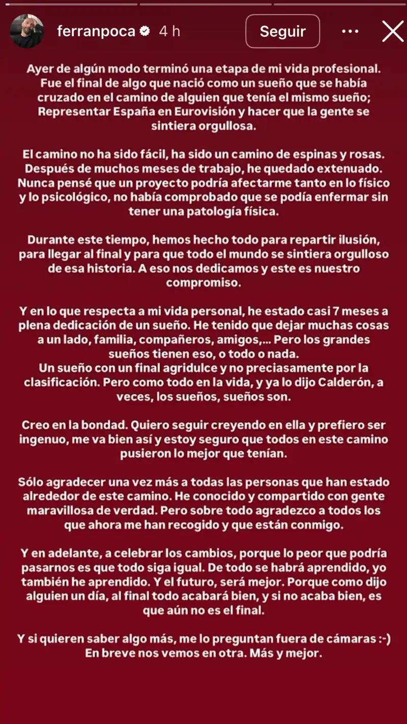 Comunicado de Ferran Poca, manager de Melody