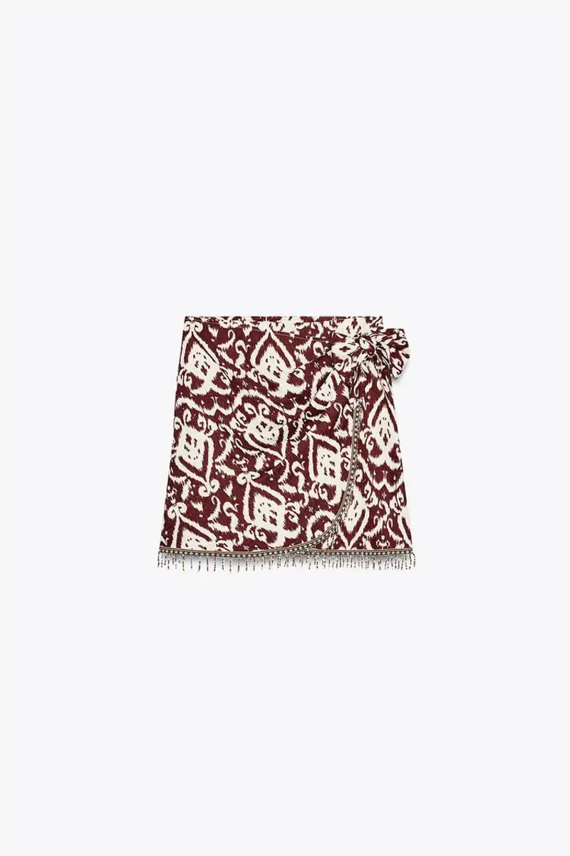 Falda estampada flecos abalorios de Zara 25,95 euros