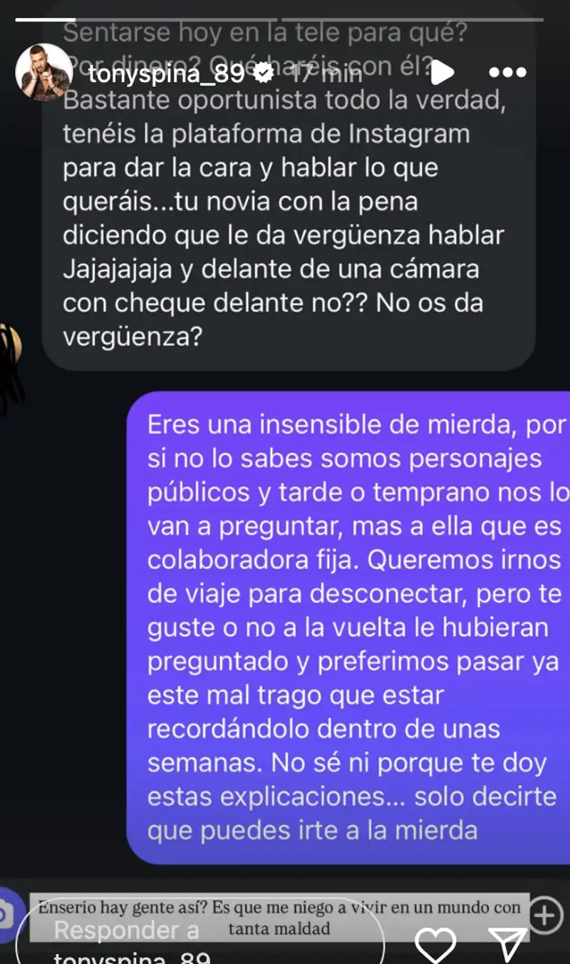 Tony Spina responde a las críticas que está recibiendo