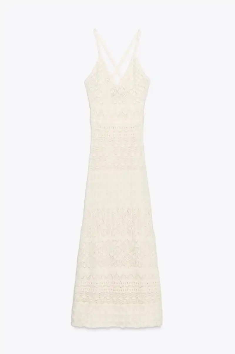 Vestido largo punto pointelle de Zara 25,95 euros