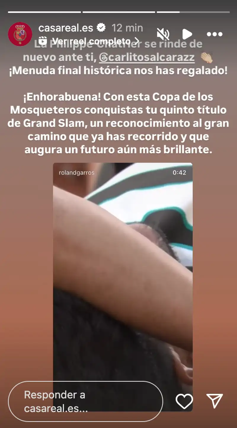 El mensaje de los Reyes Felipe y Letizia a Carlos Alcaraz
