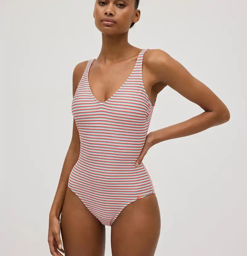 Ysabel Mora Bañador reductor con estampado de rayas multicolor