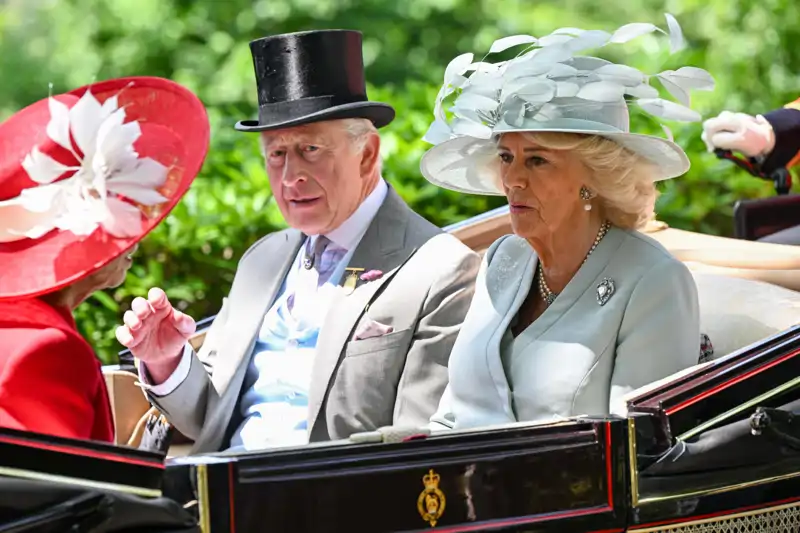 La pamela de plumas de la Reina Camilla en Ascot 2025 