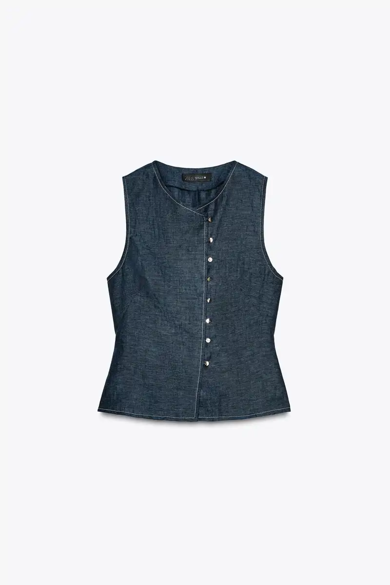 Chaleco cruzado lino de Zara 29,95 euros euros 