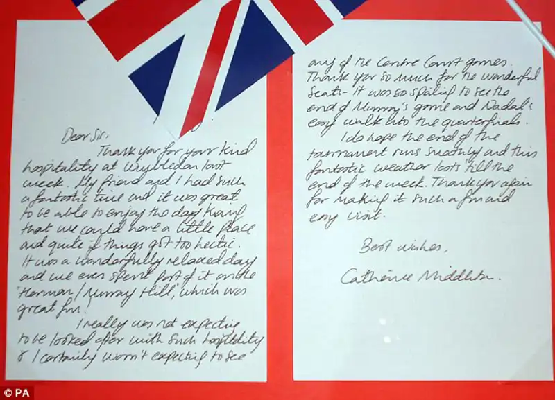 Carta manuscrita de la Princesa de Gales del año 2014