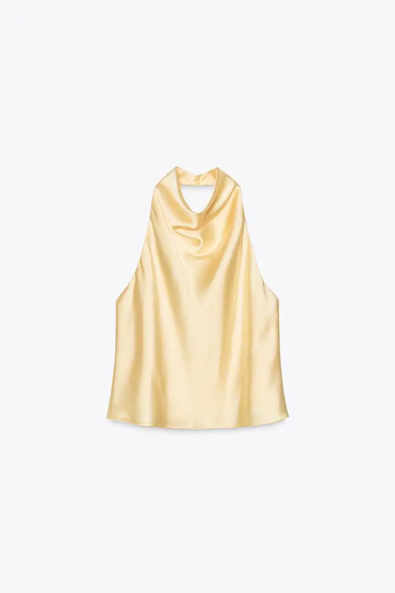 Top halter satinado amarillo de Zara 19,95 euros