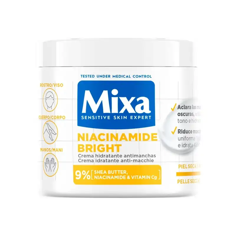 Mixa Niacinamide Bright Crema Hidratante Antimanchas para Piel Seca y Apagada 400 ml 6,99 euros  
