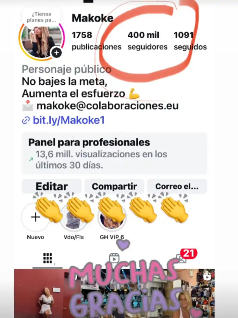 Makoke celebra su gran hito en Instagram. 