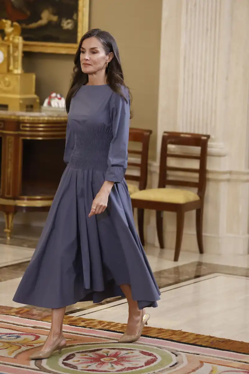 El vestido de Adolfo Domínguez de la Reina Letizia en su última audiencia con Proyecto Hombre 