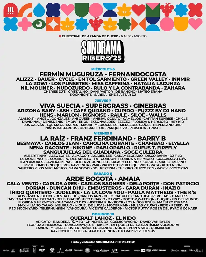 Cartel por días del Sonorama Ribera