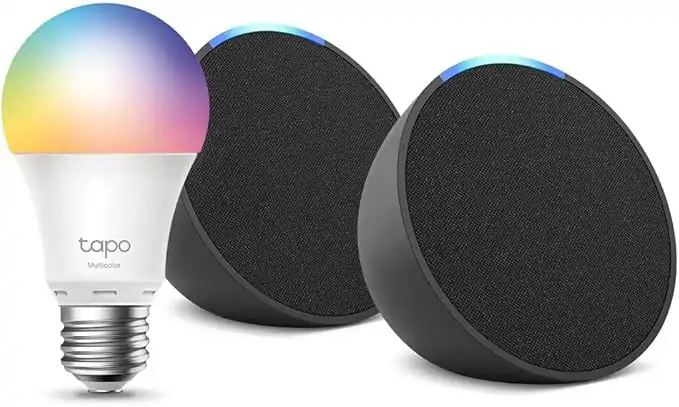 Echo Pop - Kit de inicio de domótica (2 altavoces + 1 bombilla)