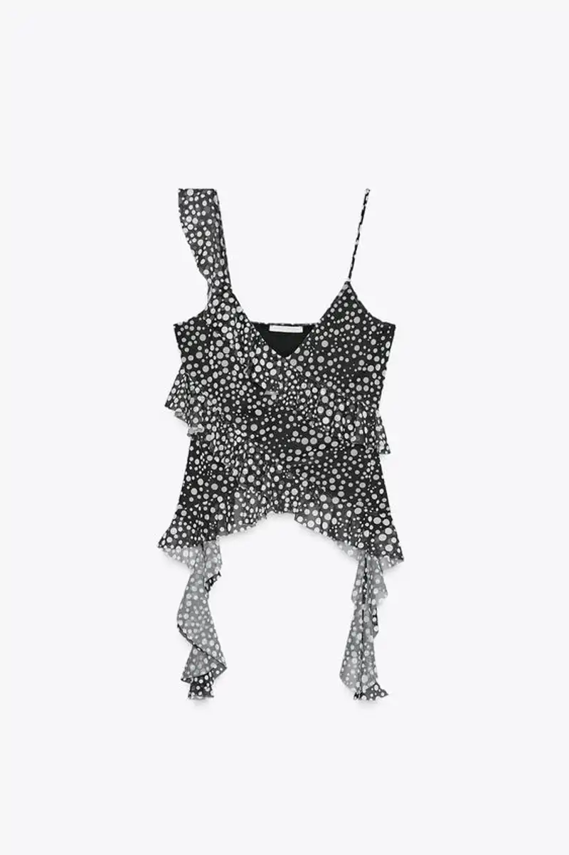 Top tul estampado volantes de Zara 7,99 euros