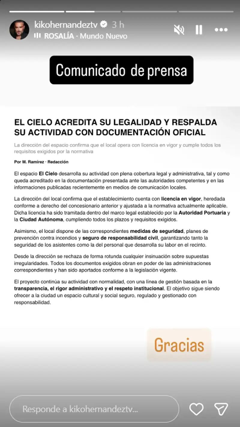 Comunicado de Kiko Hernández tras el cierro de su negocio, El Cielo, en Melilla