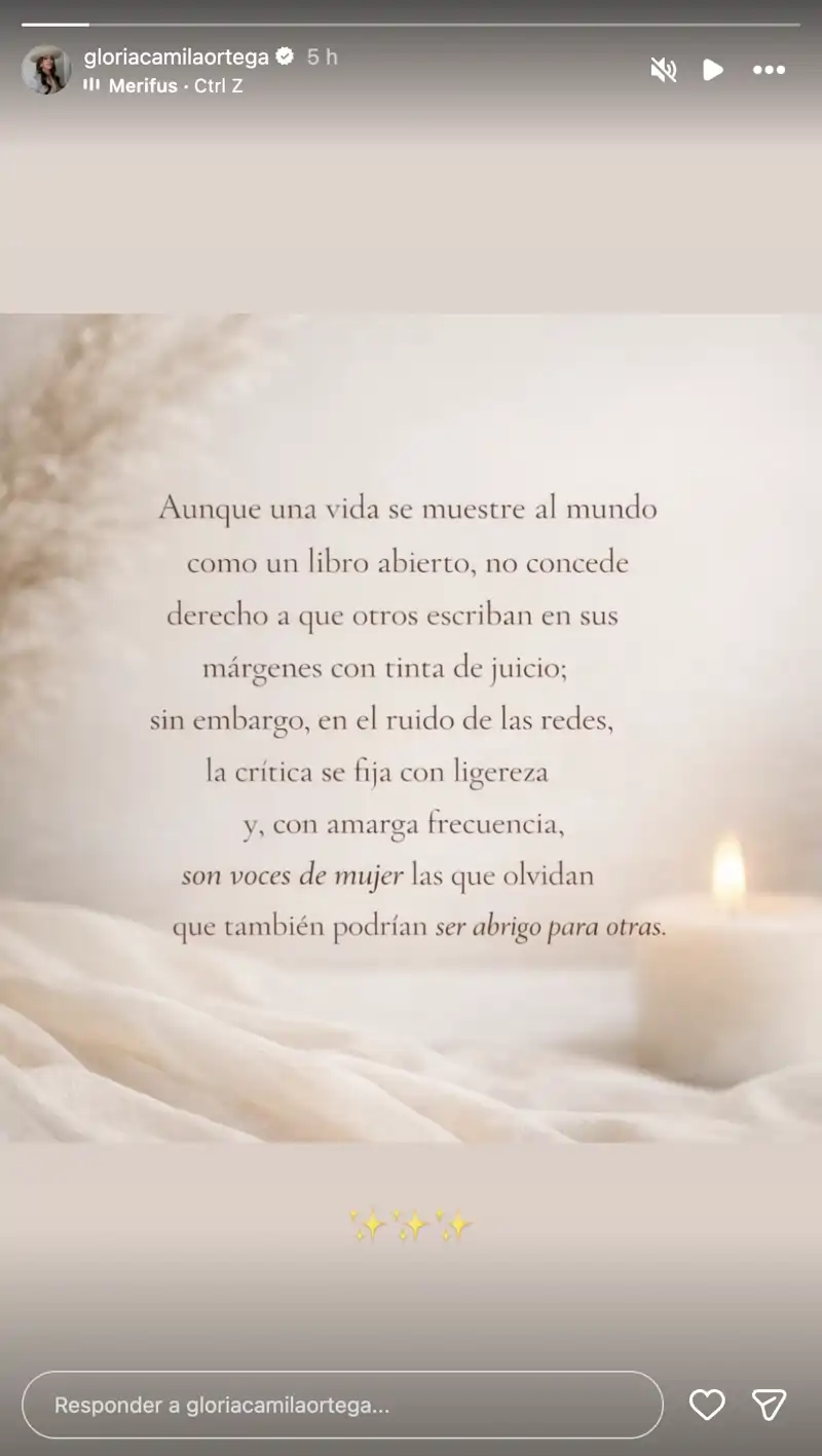 Storie de Gloria Camila tras su disputa con su sobrina, Rocío Flores