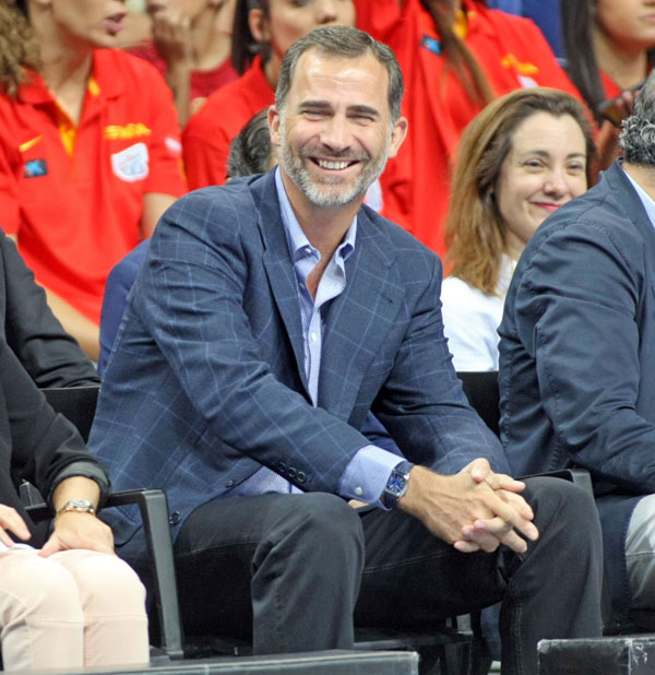 The King of Spain Felipe VI during the friendly basketball match between " España 86 vs 53 Argentina " in the Sports Palace of Madrid. Monday 26 August 2014